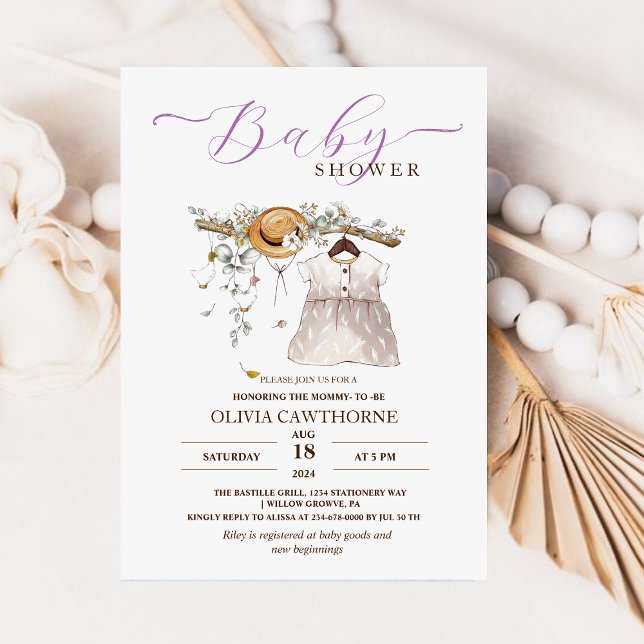 Cute Watercolor Dress Script Baby Shower Party Invitation (Creator Uploaded)