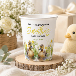 Cute Watercolor Duck Baby Boy Shower Paper Cups