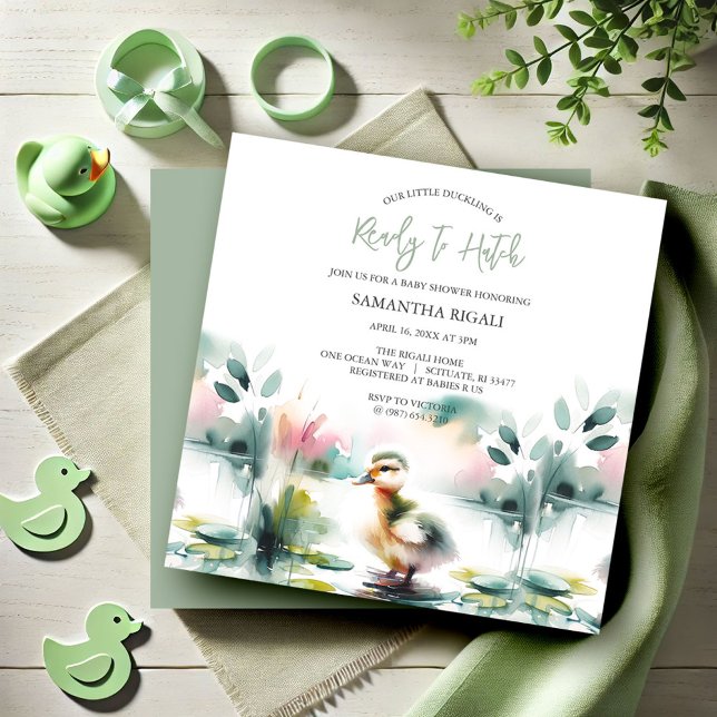 Cute Watercolor Duck Baby Shower Gender Neutral Invitation (Sip and see baby shower invitations gender neutral watercolor duckling duck)