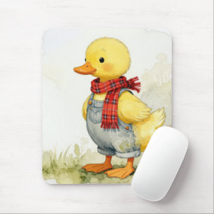 Cute Watercolor Duck In Overalls Mouse Pad