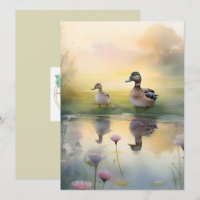 Cute Watercolor Duck Reflection Blank