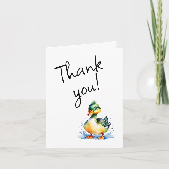 Cute Watercolor Duck Thank You Card | Sweet Animal (Front)