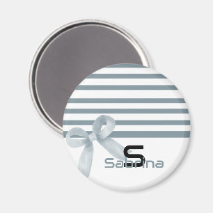 Cute Watercolor Dusty Blue Bow Stripes Magnet