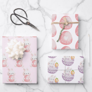 Cute Watercolor Easter Bunnies Wrapping Paper Sheet