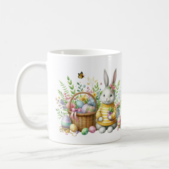 Cute watercolor Easter bunny add monogram  Coffee Mug (Left)