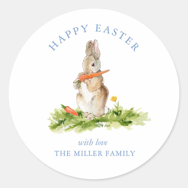 Cute watercolor Easter Bunny  Classic Round Sticker (Front)
