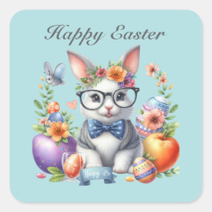 Cute watercolor Easter bunny message Square Sticker