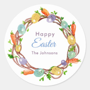 Cute watercolor Easter egg wreath Classic Round Sticker