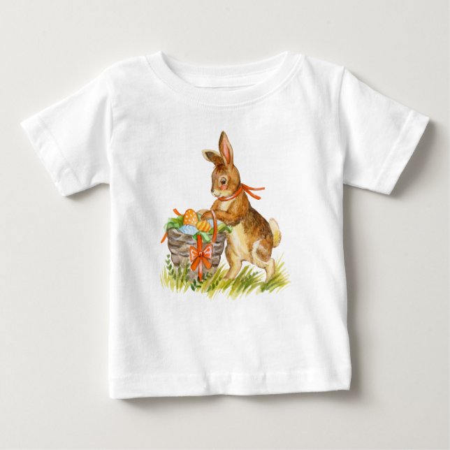 Cute watercolor easter rabbit and basket  baby T-Shirt (Front)