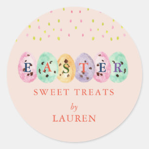  Cute watercolor Eggs Easter candy on Pink Classic Round Sticker