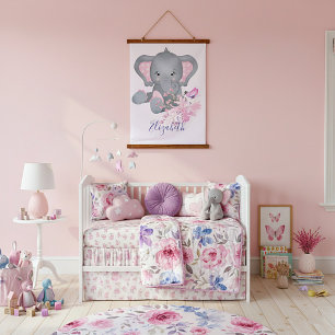 Cute watercolor Elephant baby Hanging Tapestry