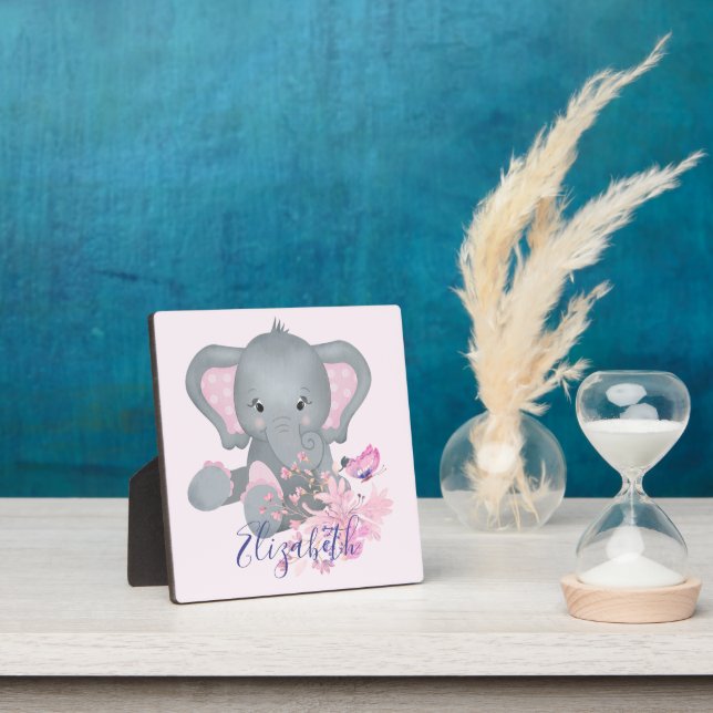 Cute watercolor Elephant baby personalised Plaque (Insitu)