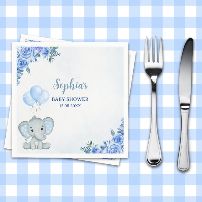 Cute Watercolor Elephant baby shower Boy Napkin (Creator Uploaded)