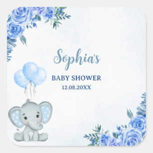 Cute Watercolor Elephant baby shower Boy Square Sticker
