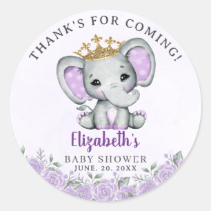Cute Watercolor Elephant Baby Shower Girl Classic Round Sticker