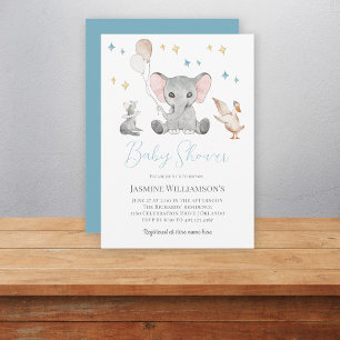 Cute watercolor elephant baby shower invitation