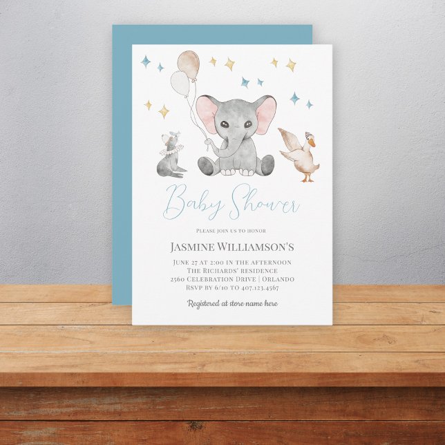 Cute watercolor elephant baby shower invitation (Creator Uploaded)