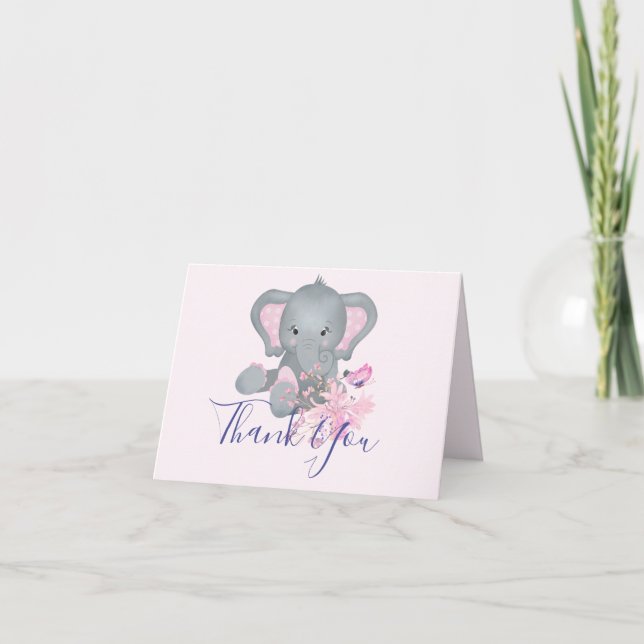 Cute watercolor Elephant baby shower Thank You Car Card (Front)