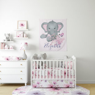 Cute watercolor Elephant baby  Tapestry
