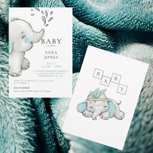 Cute Watercolor Elephant Boy Baby Shower Invitation