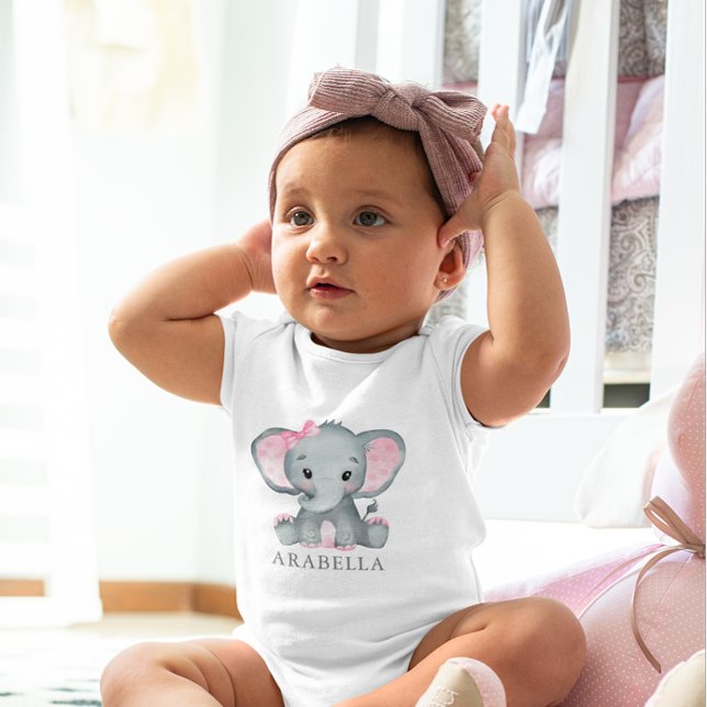 Cute Watercolor Elephant Pink Baby Girl Baby Bodysuit (Cute Watercolor Elephant Pink Baby Girl Baby Bodysuit)