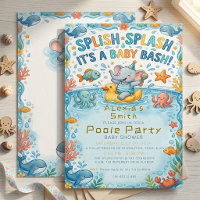 Cute Watercolor Elephant Pool Party Baby Shower