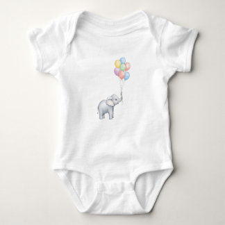 Cute Watercolor Elephant with Pastel Balloons  Baby Bodysuit