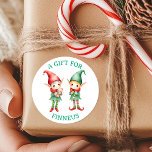 Cute Watercolor  Elves Christmas To and From Classic Round Sticker<br><div class="desc">Personalised A gift for gift tag stickers. Cute little elves in red and green done in a vintage watercolor ai illustration.</div>