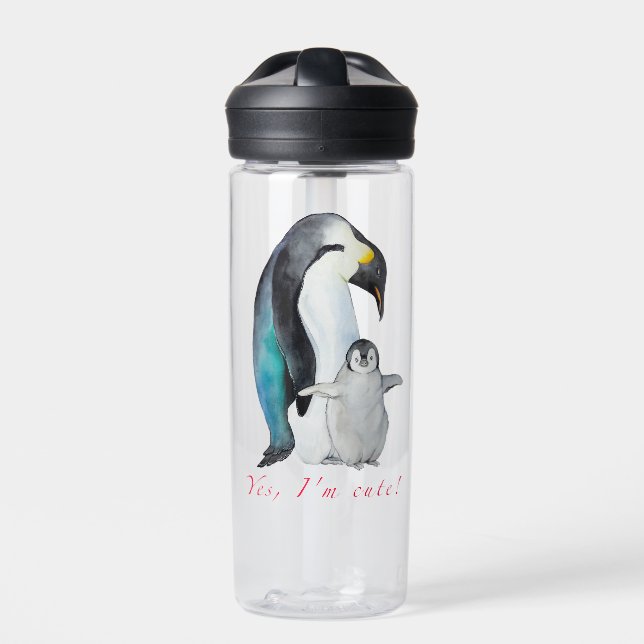 Cute watercolor emperor penguins water bottle (Front)