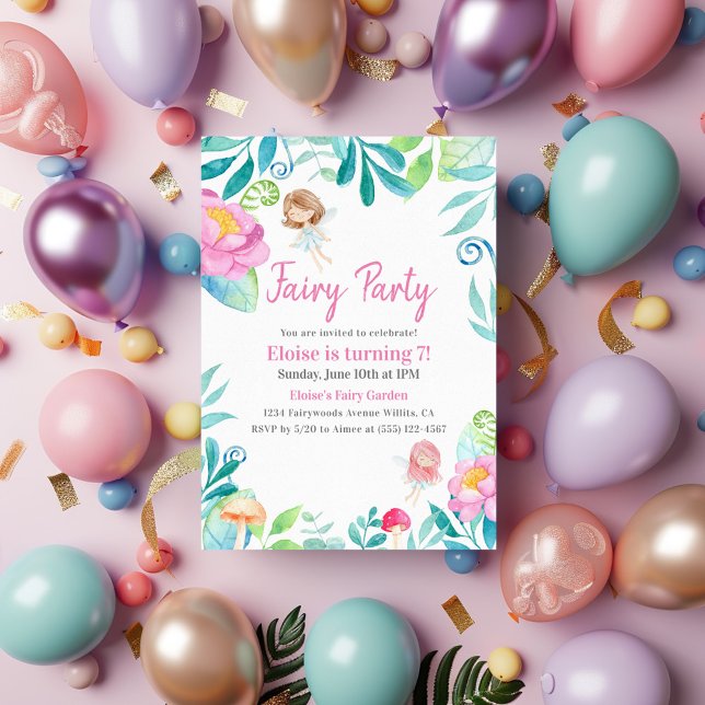 Cute Watercolor Fairy Garden Birthday Party Invitation (Creator Uploaded)