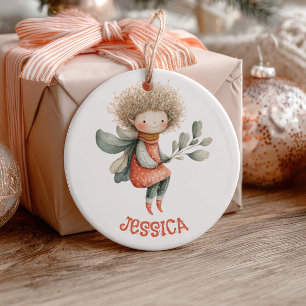 Cute Watercolor Fairy with Name& Photo Pastel Ceramic Tree Decoration