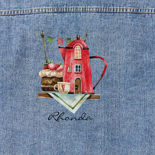 Cute Watercolor Fairytale Tea Kettle Cottage Denim Jacket