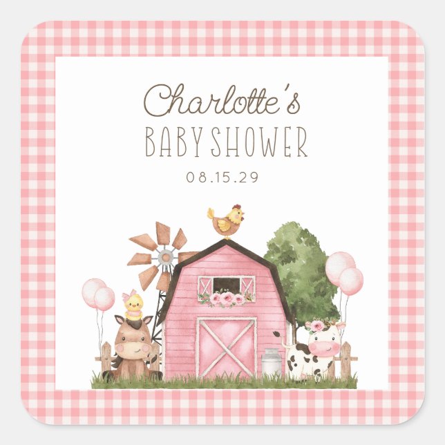 Cute Watercolor Farm Animals Baby Shower  Square Sticker (Front)