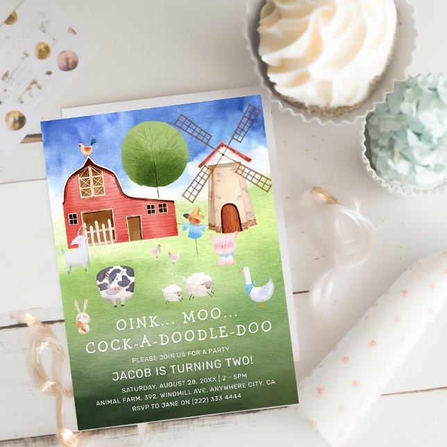 Cute Watercolor Farm Animals Kids Birthday Invitation (Creator Uploaded)