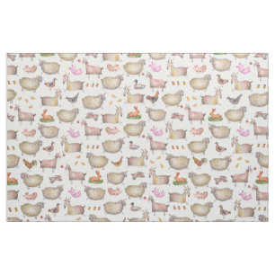 Cute Watercolor Farm Barn Animals Pattern Fabric