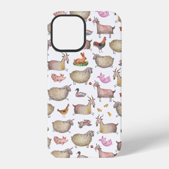 Cute Watercolor Farm Barn Animals Pattern iPhone Case (Back)