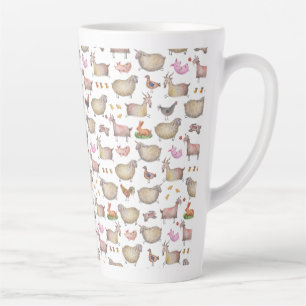 Cute Watercolor Farm Barn Animals Pattern Latte Mug