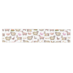 Cute Watercolor Farm Barn Animals Pattern Medium Table Runner