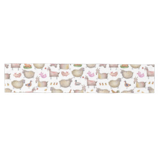 Cute Watercolor Farm Barn Animals Pattern Medium Table Runner