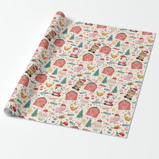 Cute Watercolor Farm Christmas Party Wrapping Paper