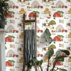 Cute Watercolor Farm Life Farmhouse Wallpaper