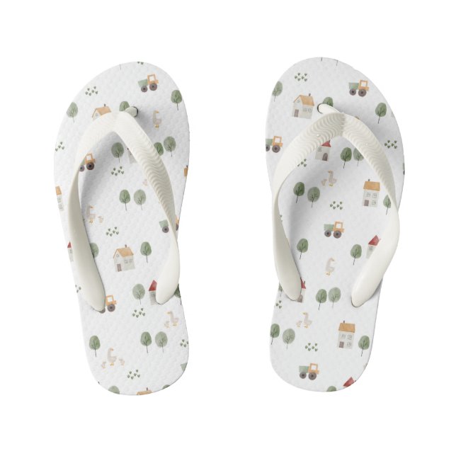 Cute Watercolor Farm Pattern Kid's Jandals (Footbed)