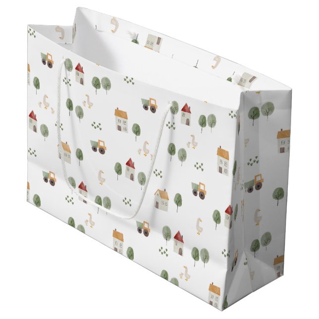Cute Watercolor Farm Pattern Large Gift Bag (Front Angled)
