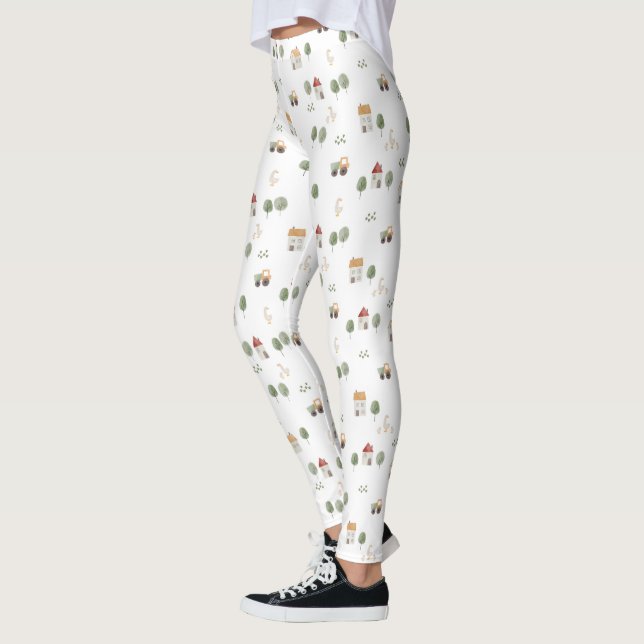 Cute Watercolor Farm Pattern Leggings (Left)