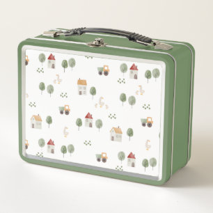 Cute Watercolor Farm Pattern Metal Lunch Box