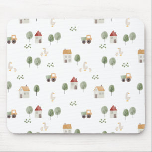 Cute Watercolor Farm Pattern Mouse Pad