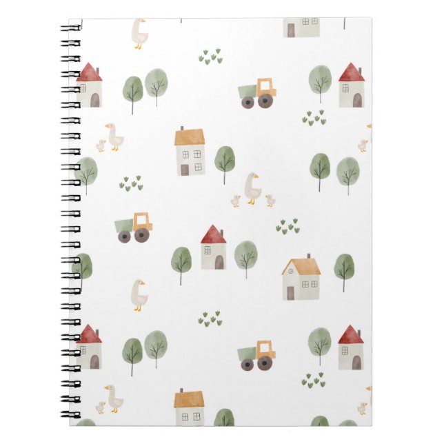 Cute Watercolor Farm Pattern Notebook (Front)