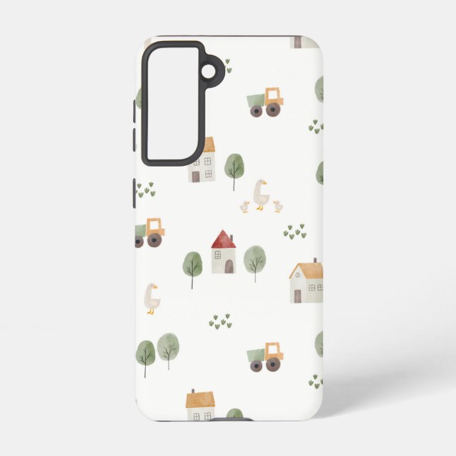 Cute Watercolor Farm Pattern Samsung Galaxy S21 Case (Back)
