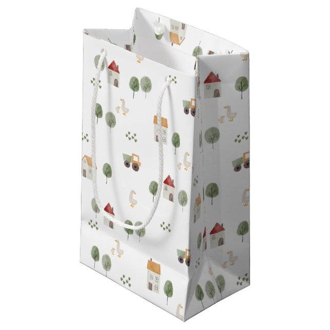 Cute Watercolor Farm Pattern Small Gift Bag (Front Angled)