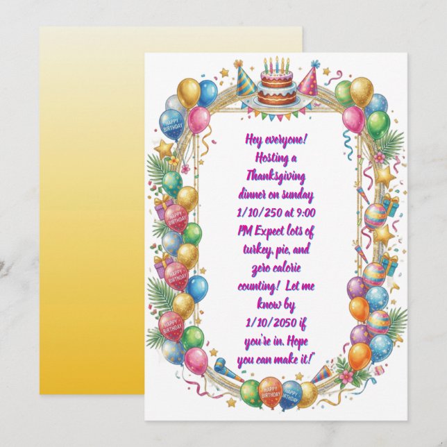 Cute Watercolor Festive Thanksgiving Invitation Ca (Front/Back)